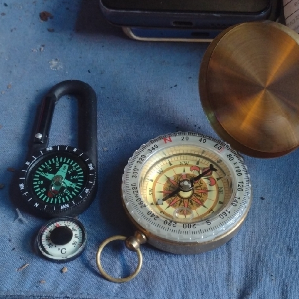 Brass Pocket Compass & Clip On Belt Compass
